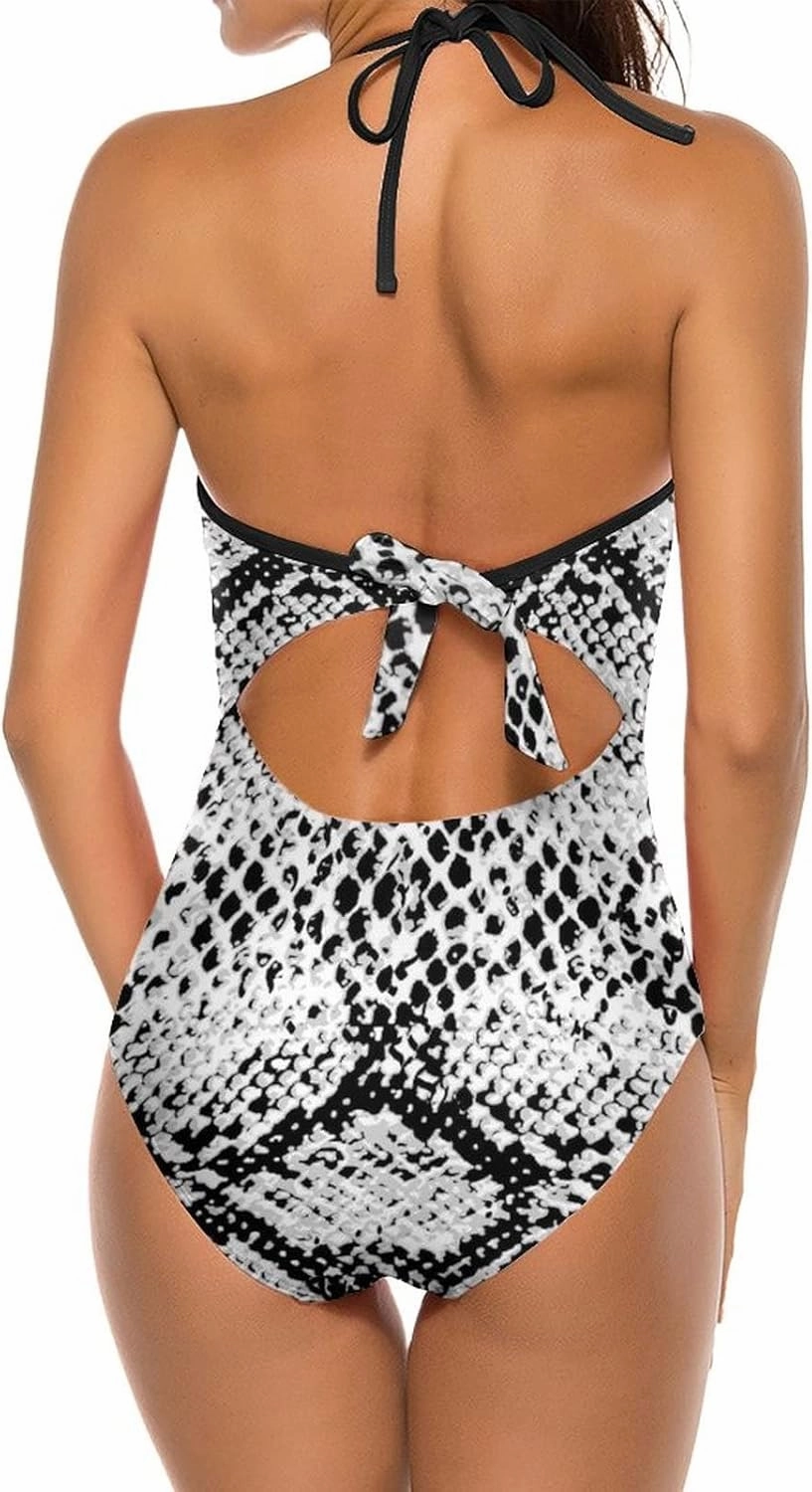 Women One-Piece Halter Bikini Padded Swimwear Tie Side Triangle Bathing Suit
