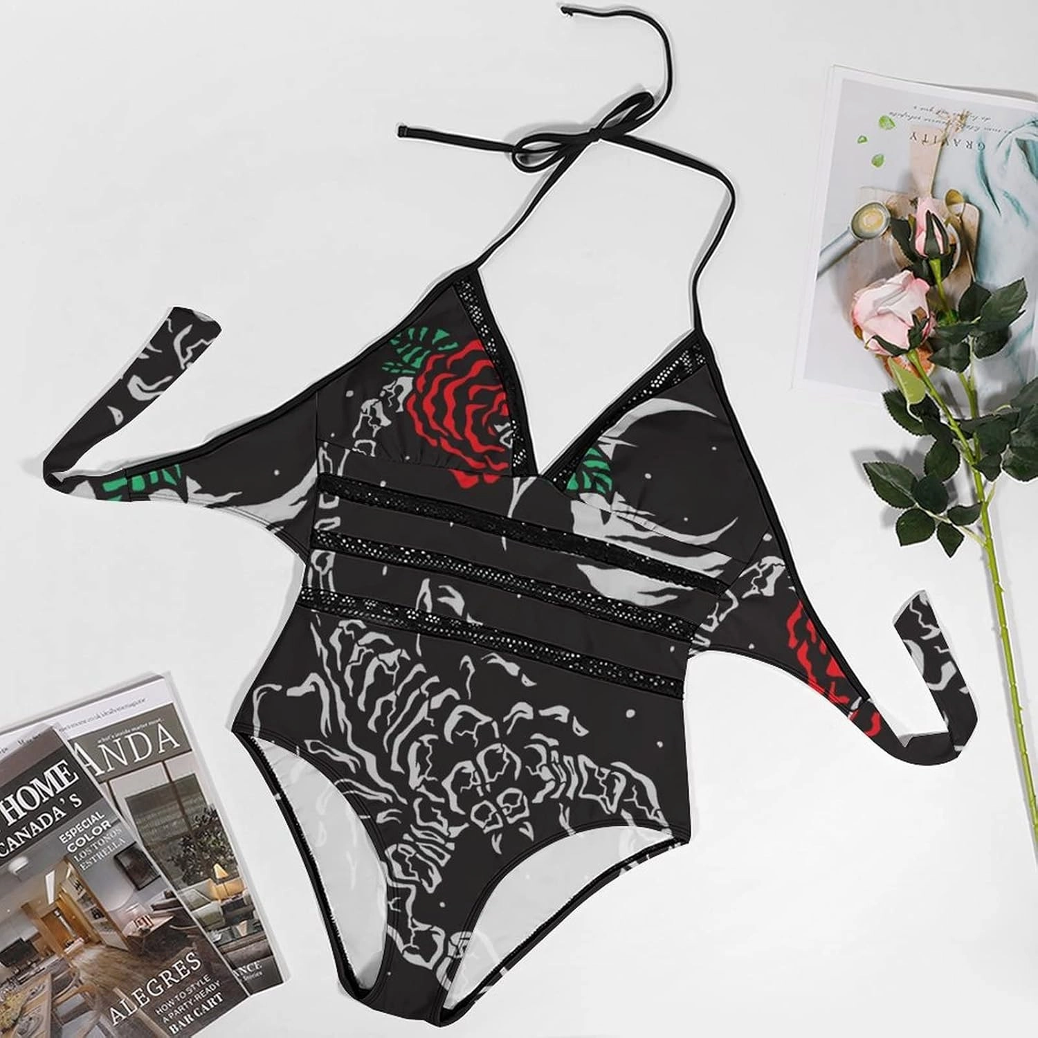 Women One-Piece Halter Bikini Padded Swimwear Tie Side Triangle Bathing Suit