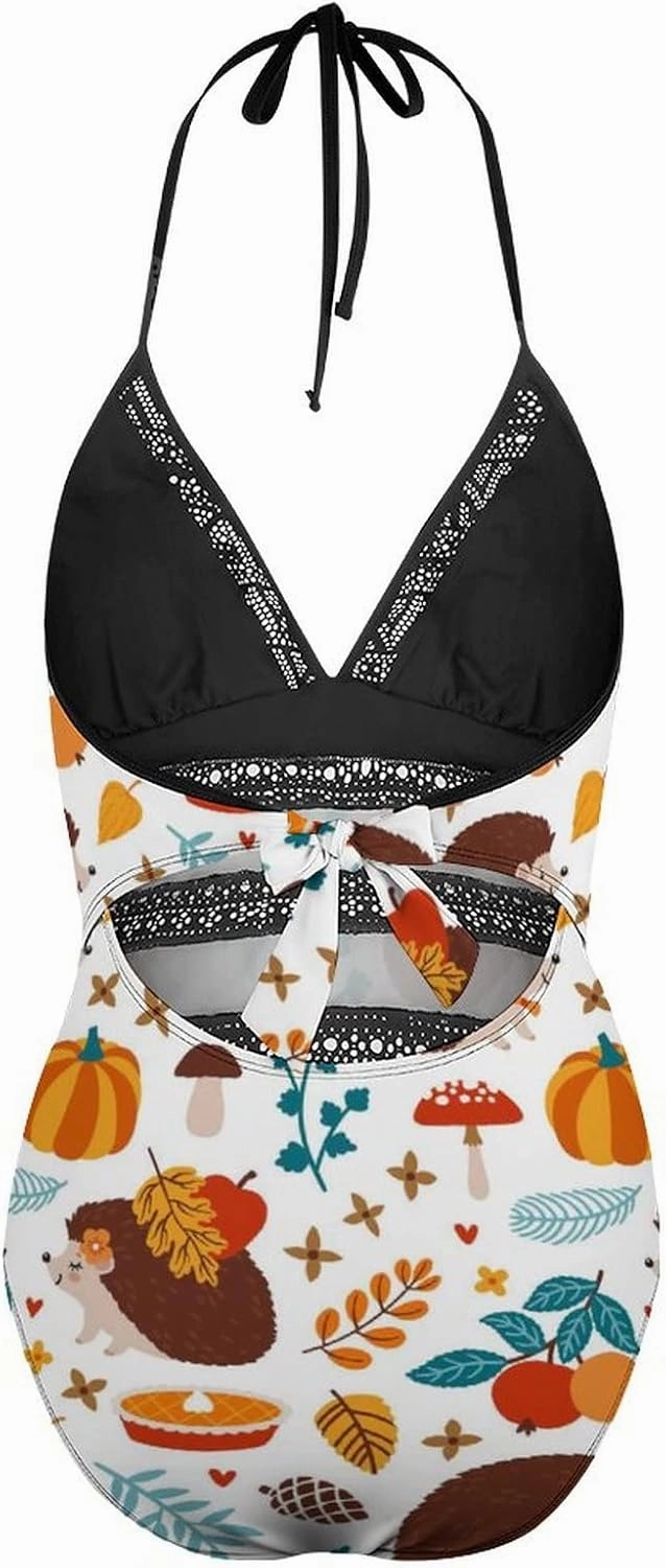 Women One-Piece Halter Bikini Padded Swimwear Tie Side Triangle Bathing Suit