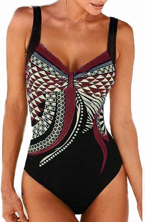 Women's Sexy One Piece Swimsuits Backless Sexy Print Tummy Control Swimsuit Slimming Beachwear for Summer