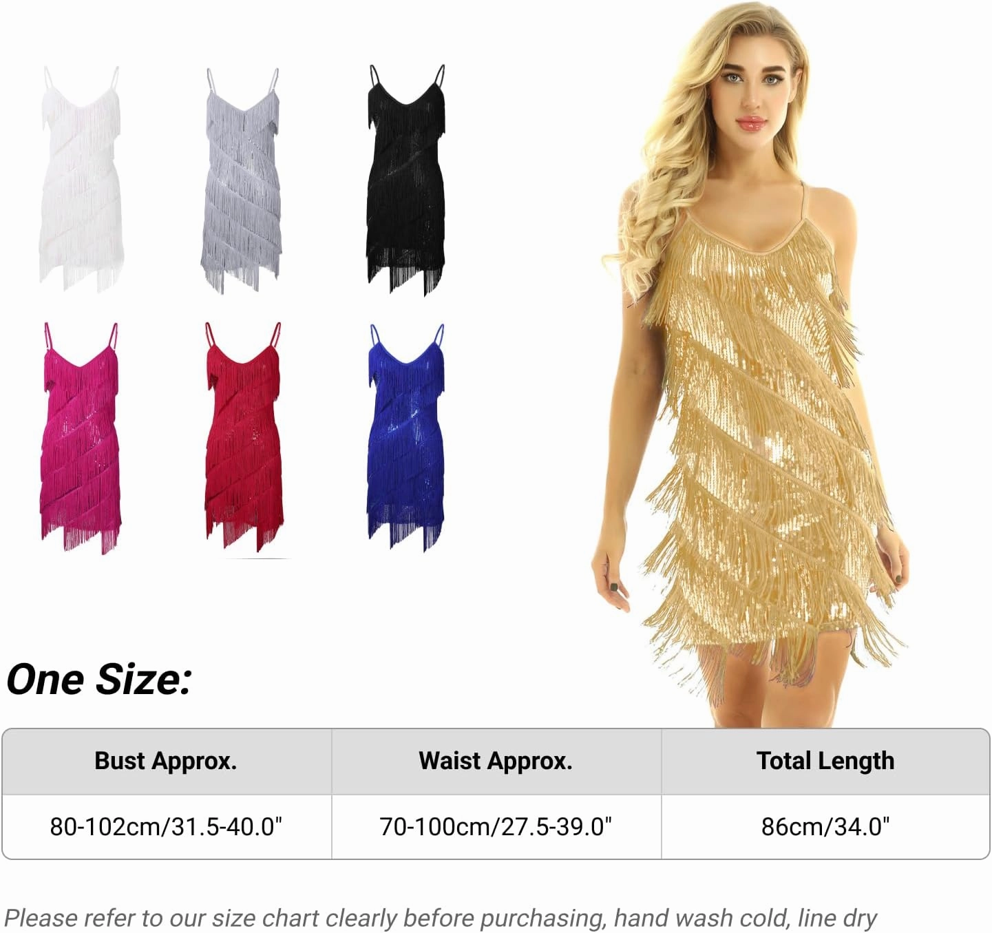 Women's Shiny Sequins Tassel Dance Dress Latin Samba Rumba Tango Dance Performance Costume Flapper Party Dress