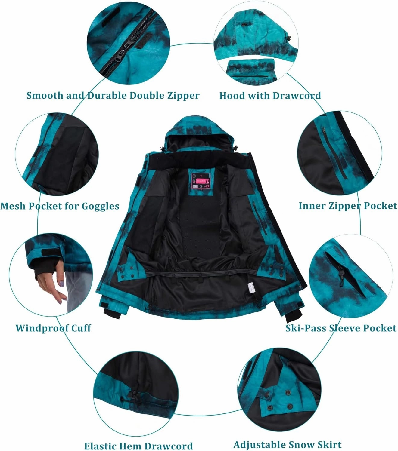 Women's Ski Jackets and Pants Set Waterproof Snowboard Snowsuit Colorful Winter Warm Snow Coat Suit Windproof