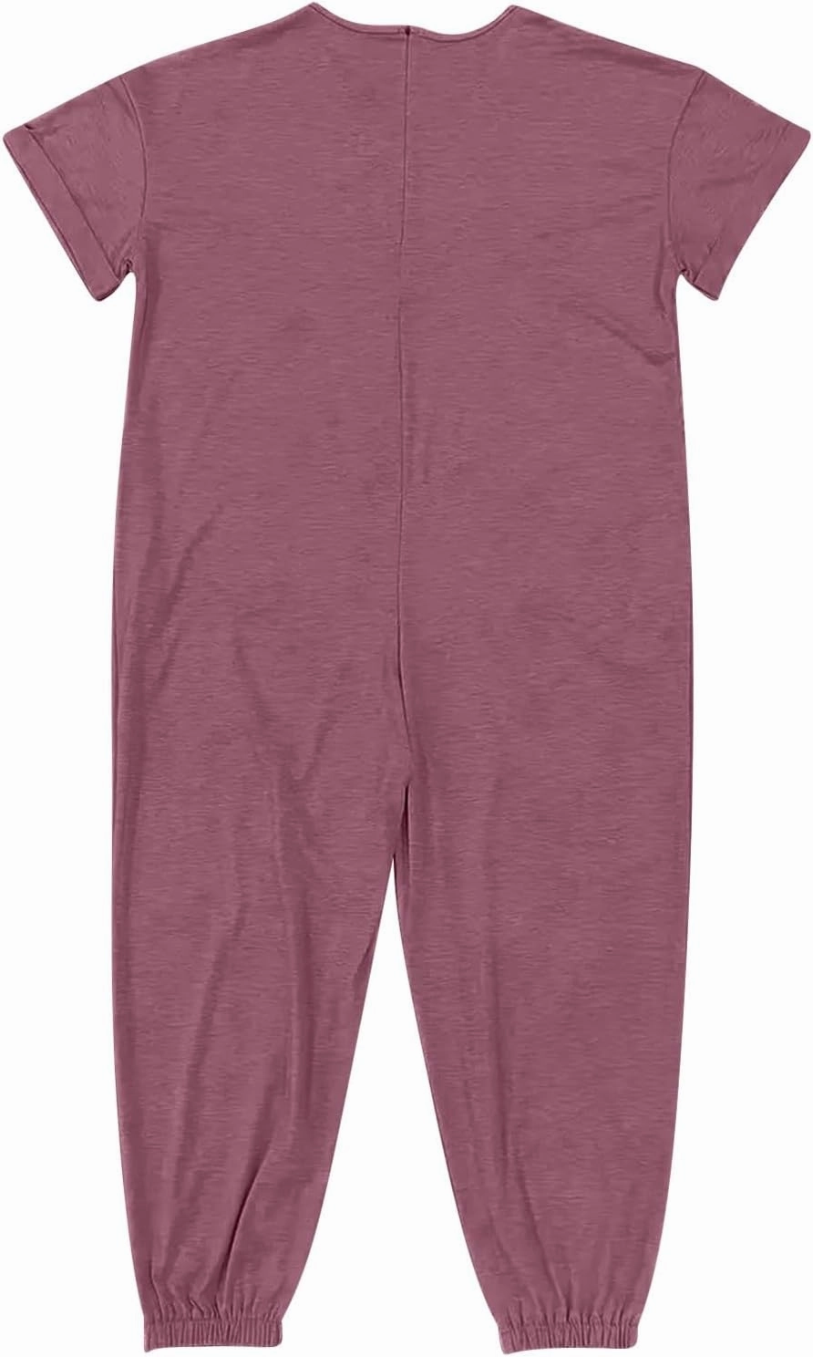 Women's Solid Color V Neck Jumpsuits Casual Half Sleeve Long Rompers Beam Foot Baggy Overalls