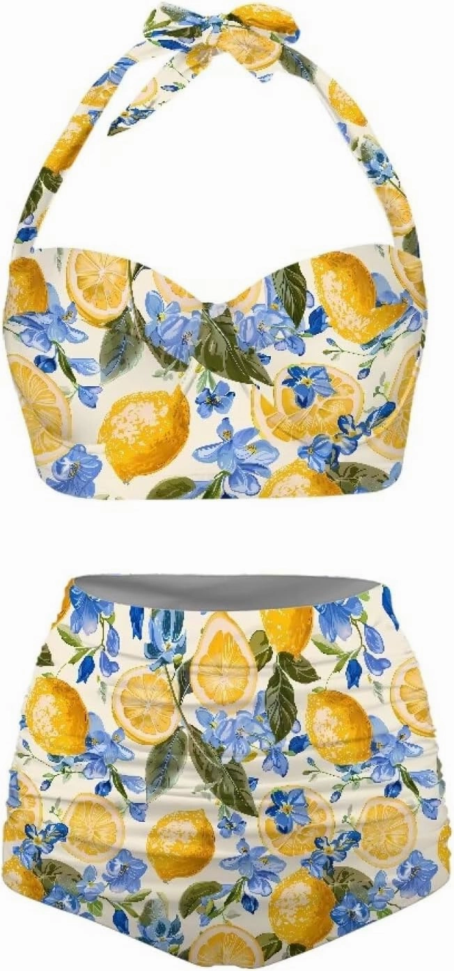 Women's Two Piece Swimsuit Push Up Bikini Sets Tummy Control Bathing Beach Suits High Cut Ruched Ruffle for Women