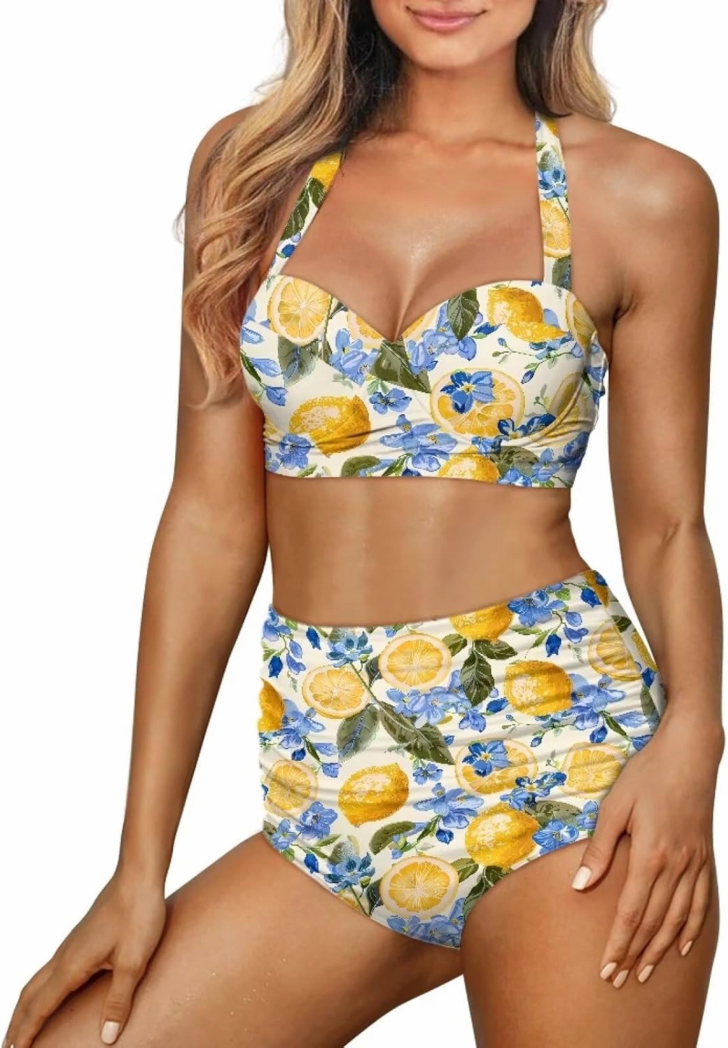 Women's Two Piece Swimsuit Push Up Bikini Sets Tummy Control Bathing Beach Suits High Cut Ruched Ruffle for Women