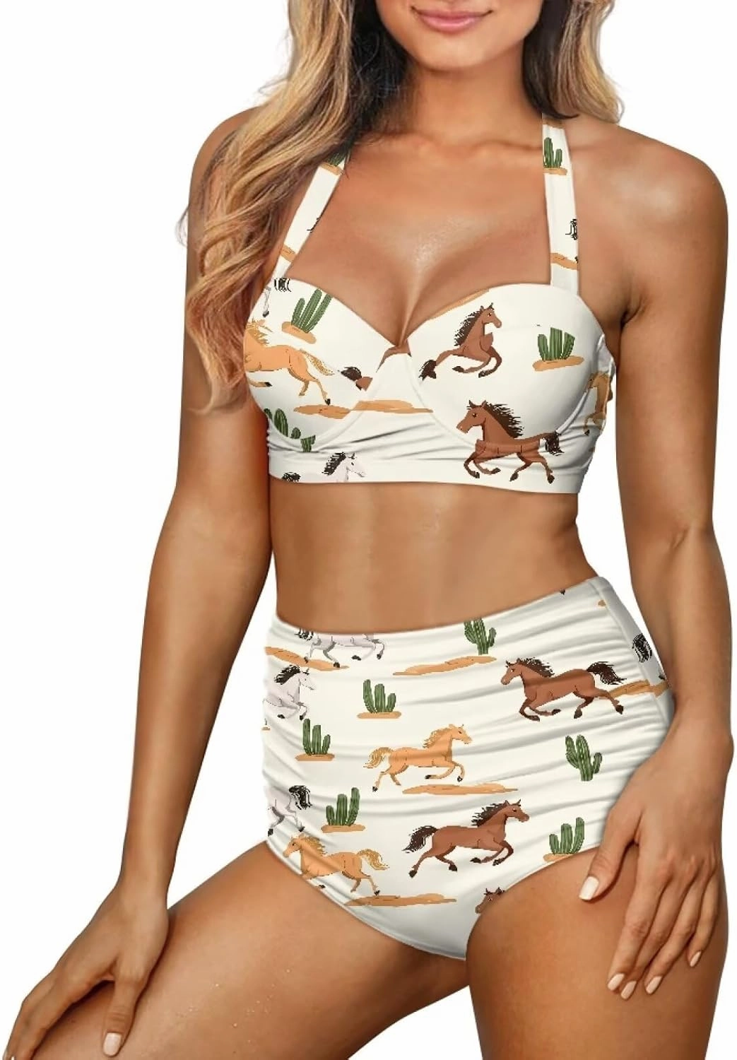 Women's Two Piece Swimsuit Sexy Tummy Control Bikini Sets High Waist Bathing Suits Ruched Ruffle Push Up for Women