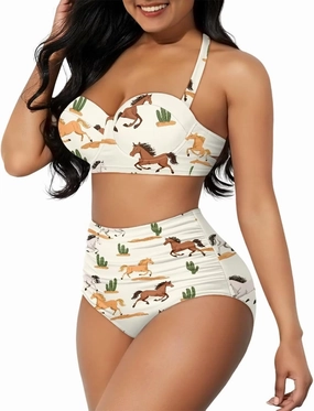 Women's Two Piece Swimsuit Sexy Tummy Control Bikini Sets High Waist Bathing Suits Ruched Ruffle Push Up for Women