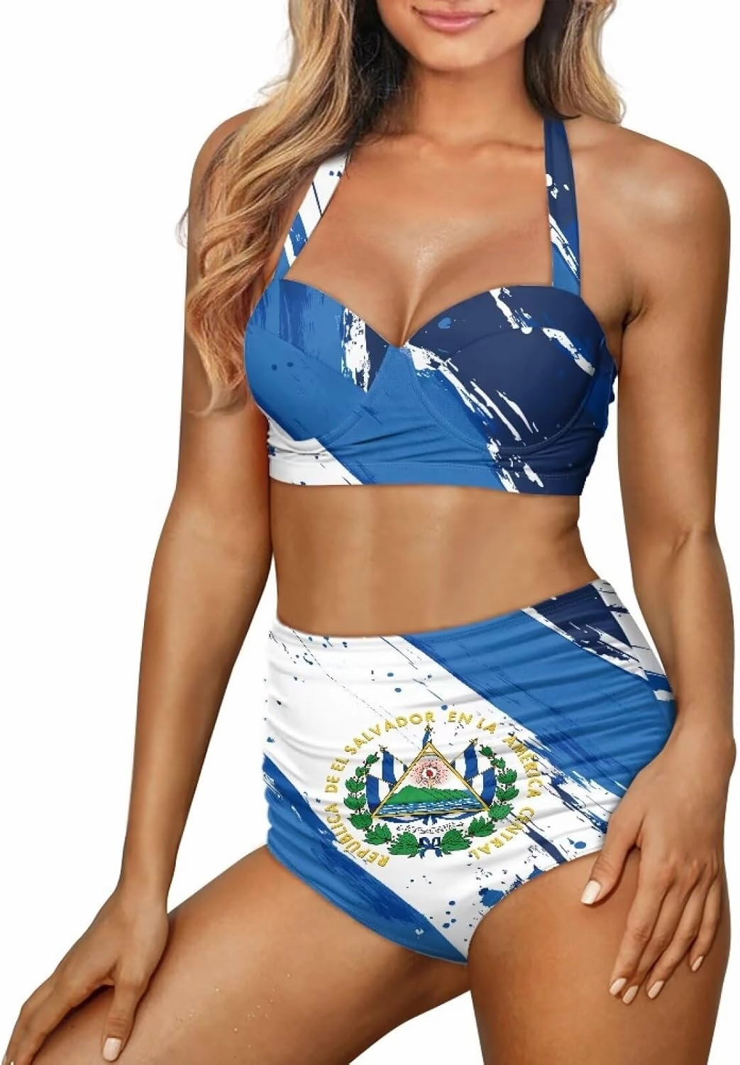 Women's Two Piece Swimsuit Sexy Tummy Control Bikini Sets High Waist Bathing Suits Ruched Ruffle Push Up for Women