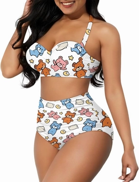 Women's Two Piece Swimsuit Sexy Tummy Control Bikini Sets High Waist Bathing Suits Ruched Ruffle Push Up for Women