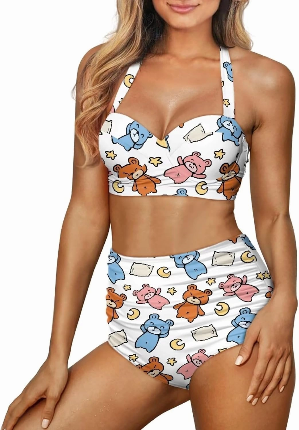 Women's Two Piece Swimsuit Sexy Tummy Control Bikini Sets High Waist Bathing Suits Ruched Ruffle Push Up for Women