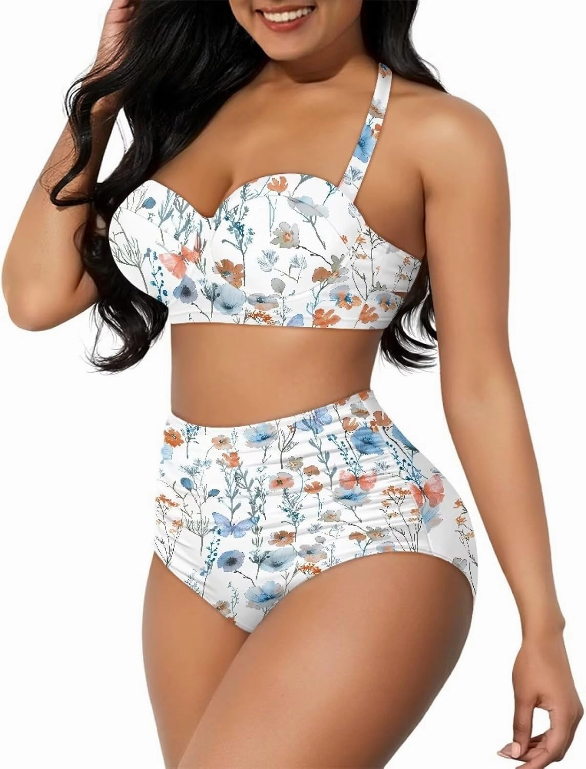 Women's Two Piece Swimsuit Sexy Tummy Control Bikini Sets High Waist Bathing Suits Ruched Ruffle Push Up for Women