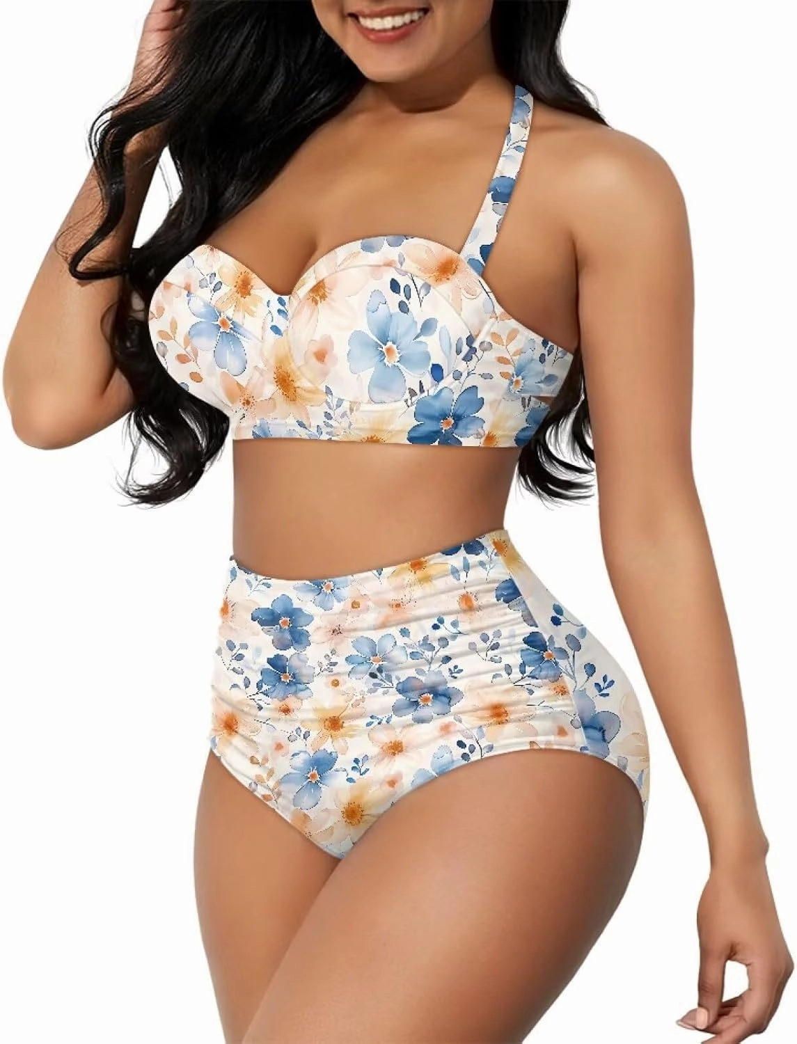 Women's Two Piece Swimsuit Sexy Tummy Control Bikini Sets High Waist Bathing Suits Ruched Ruffle Push Up for Women