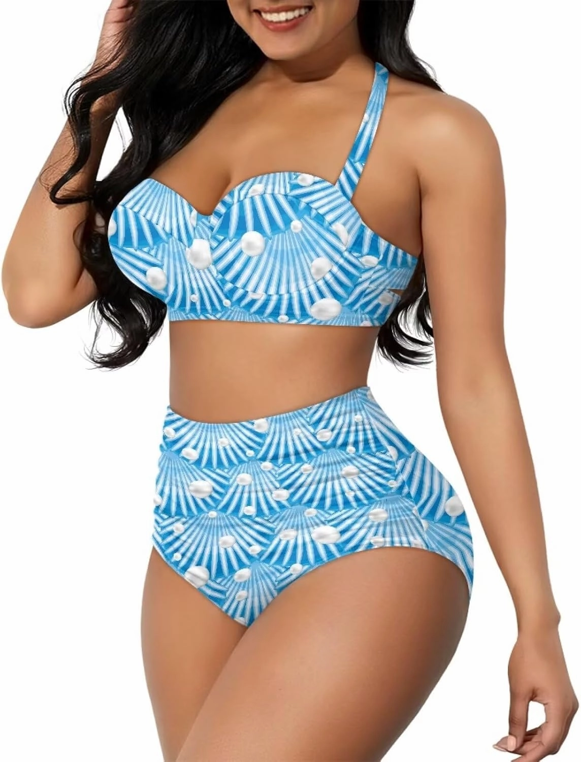 Women's Two Piece Swimsuits Sexy Tummy Control Bikini Sets High Waist Bathing Suits Ruched Ruffle Push Up for Women