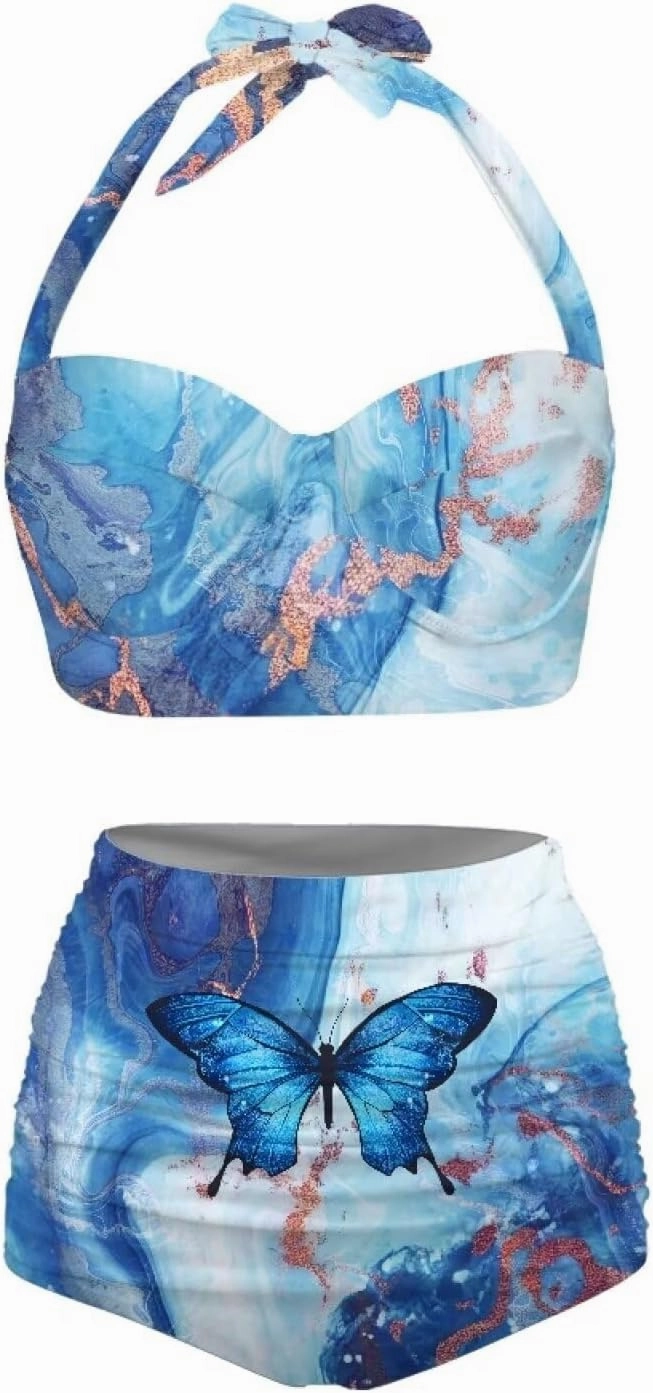 Women's Two Piece Swimsuits Sexy Tummy Control Bikini Sets High Waist Bathing Suits Ruched Ruffle Push Up for Women