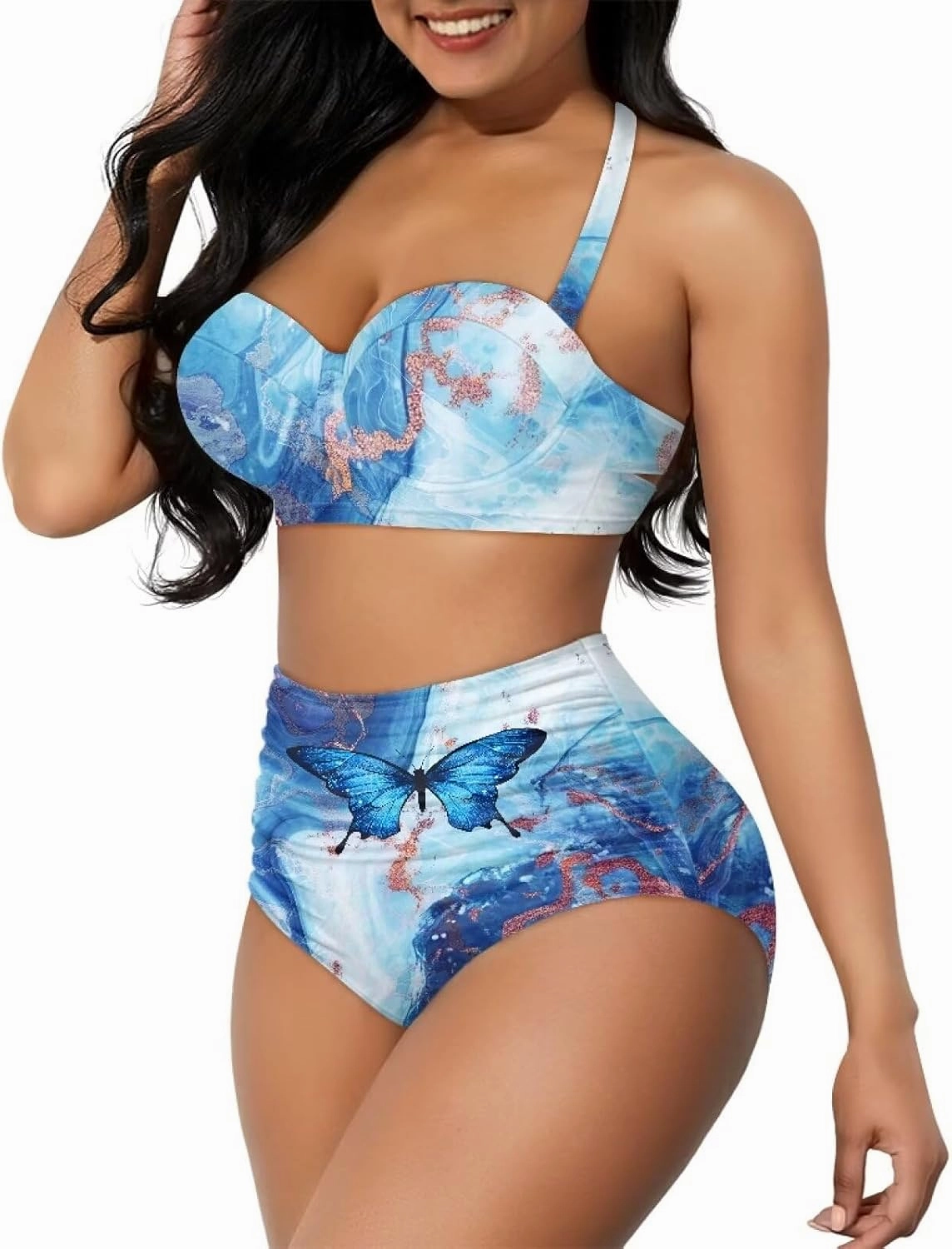 Women's Two Piece Swimsuits Sexy Tummy Control Bikini Sets High Waist Bathing Suits Ruched Ruffle Push Up for Women
