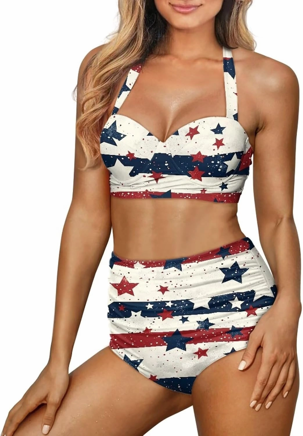 Women's Two Piece Swimsuits Sexy Tummy Control Bikini Sets High Waist Bathing Suits Ruched Ruffle Push Up for Women