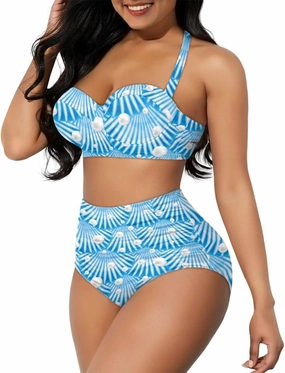 Women's Two Piece Swimsuits Sexy Tummy Control Bikini Sets High Waist Bathing Suits Ruched Ruffle Push Up for Women