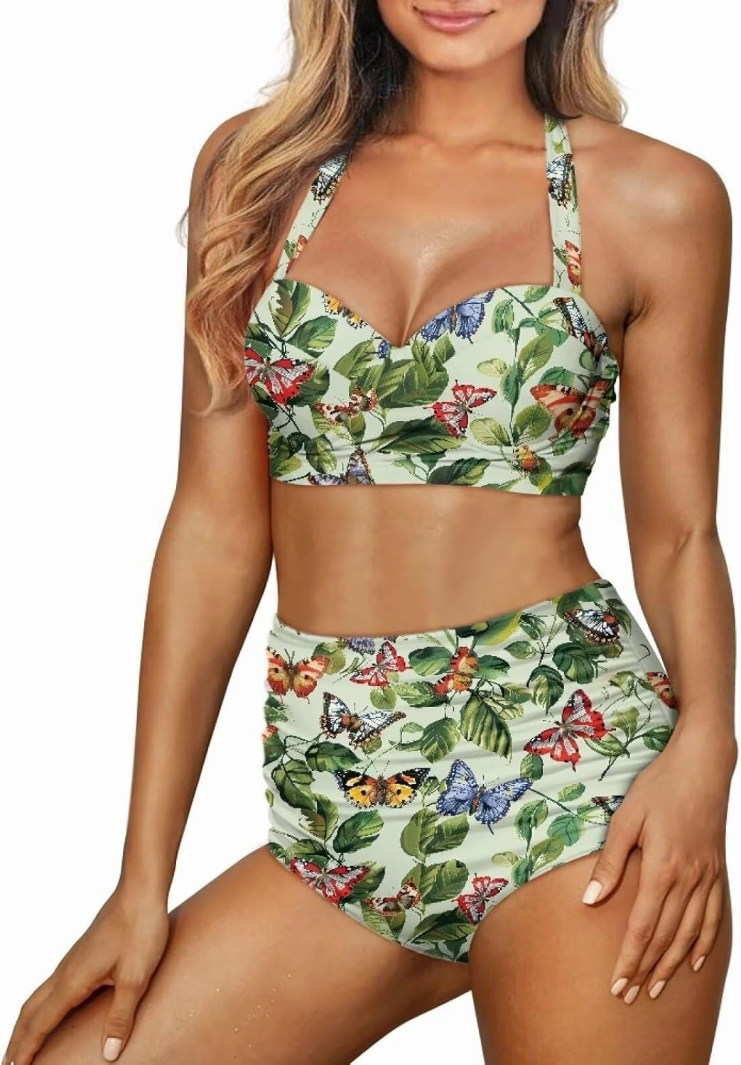Women's Two Piece Swimsuits Sexy Tummy Control Bikini Sets High Waist Bathing Suits Ruched Ruffle Push Up for Women