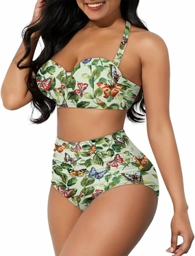 Women's Two Piece Swimsuits Sexy Tummy Control Bikini Sets High Waist Bathing Suits Ruched Ruffle Push Up for Women