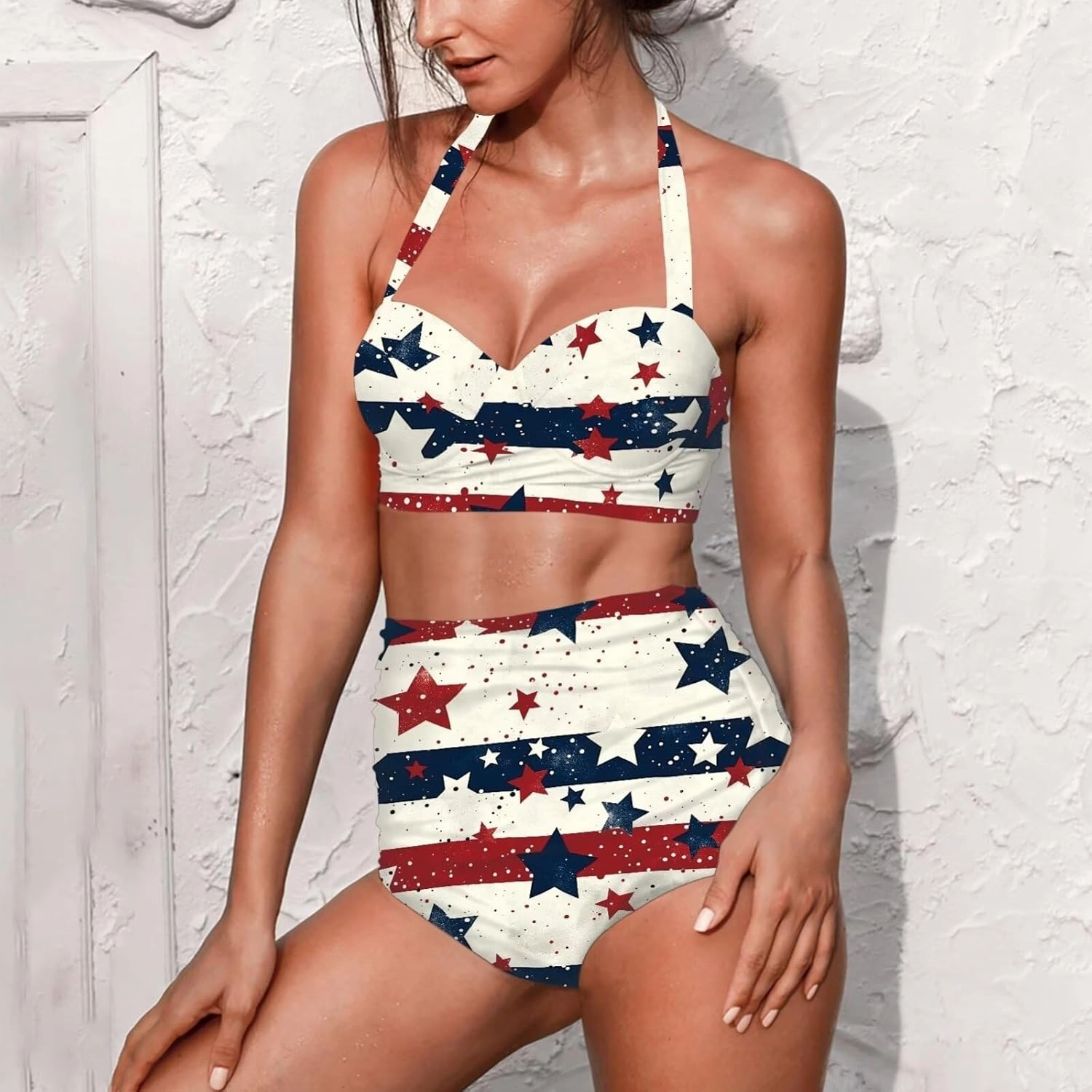 Women's Two Piece Swimsuits Sexy Tummy Control Bikini Sets High Waist Bathing Suits Ruched Ruffle Push Up for Women