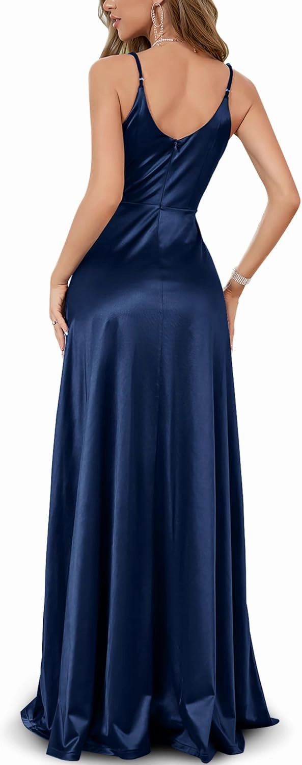 Women's Vintage 1950's Surplice V Neck Split Thigh Evening Party Formal Dress