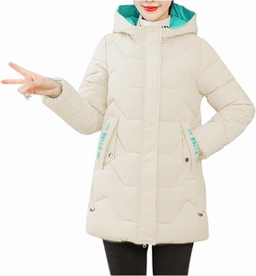 Women's Winter Jacket Mid-Length Long Sleeve Thickened Winter Coats Warm Casual Puffer Jacket with Pockets