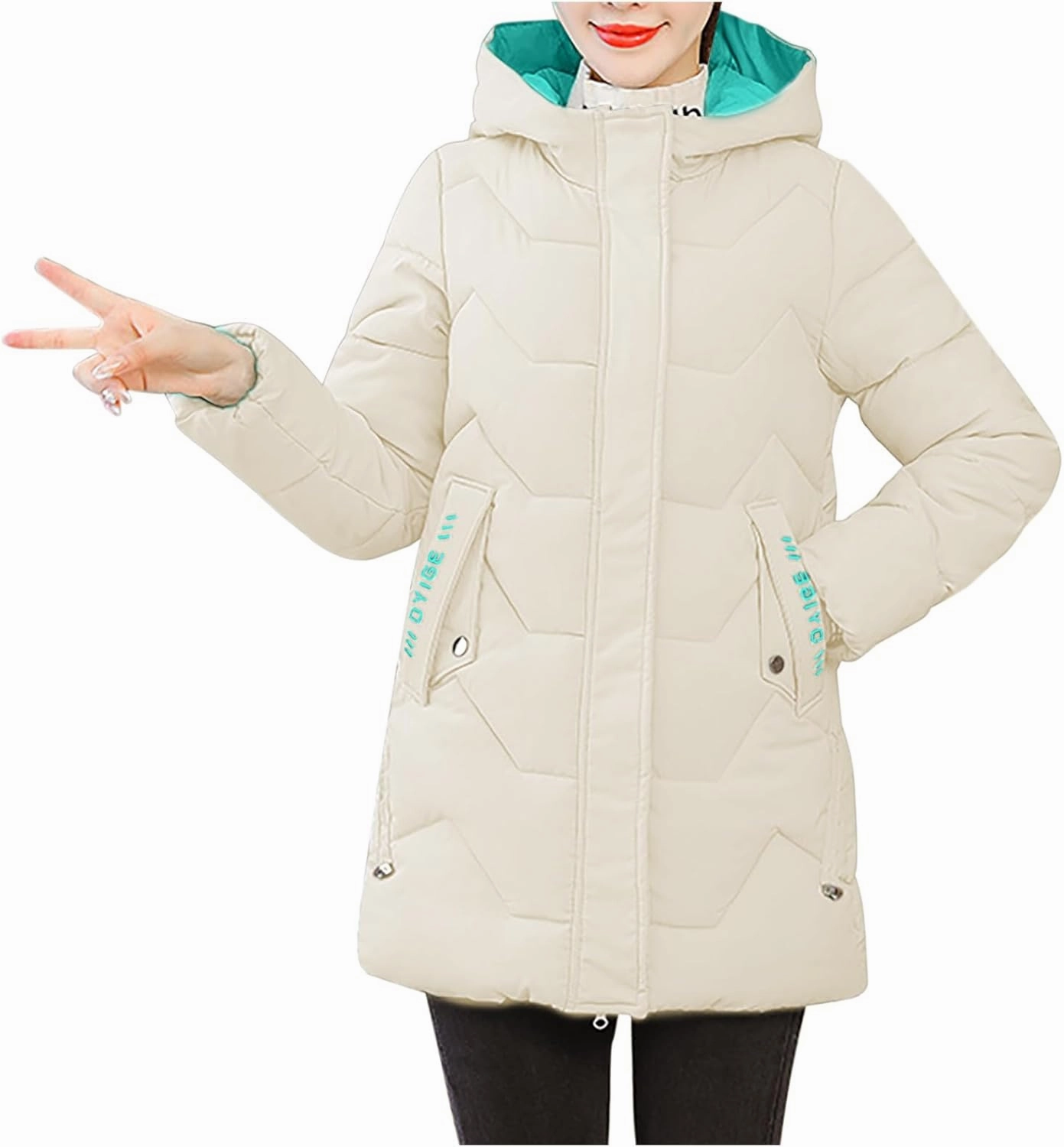 Women's Winter Jacket Mid-Length Long Sleeve Thickened Winter Coats Warm Casual Puffer Jacket with Pockets