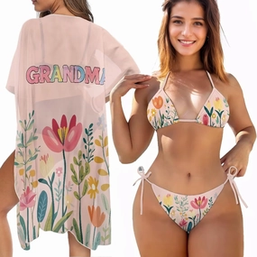 Women Swimsuit Set Kimono 3 Piece Swimsuit Cover Ups Plus Size String Bikini Pool Party Outfits