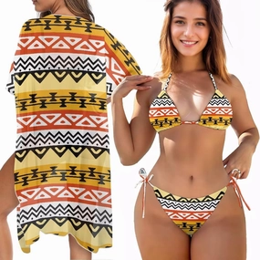 Women Swimsuit Set Kimono 3 Piece Swimsuit Cover Ups Plus Size String Bikini Pool Party Outfits