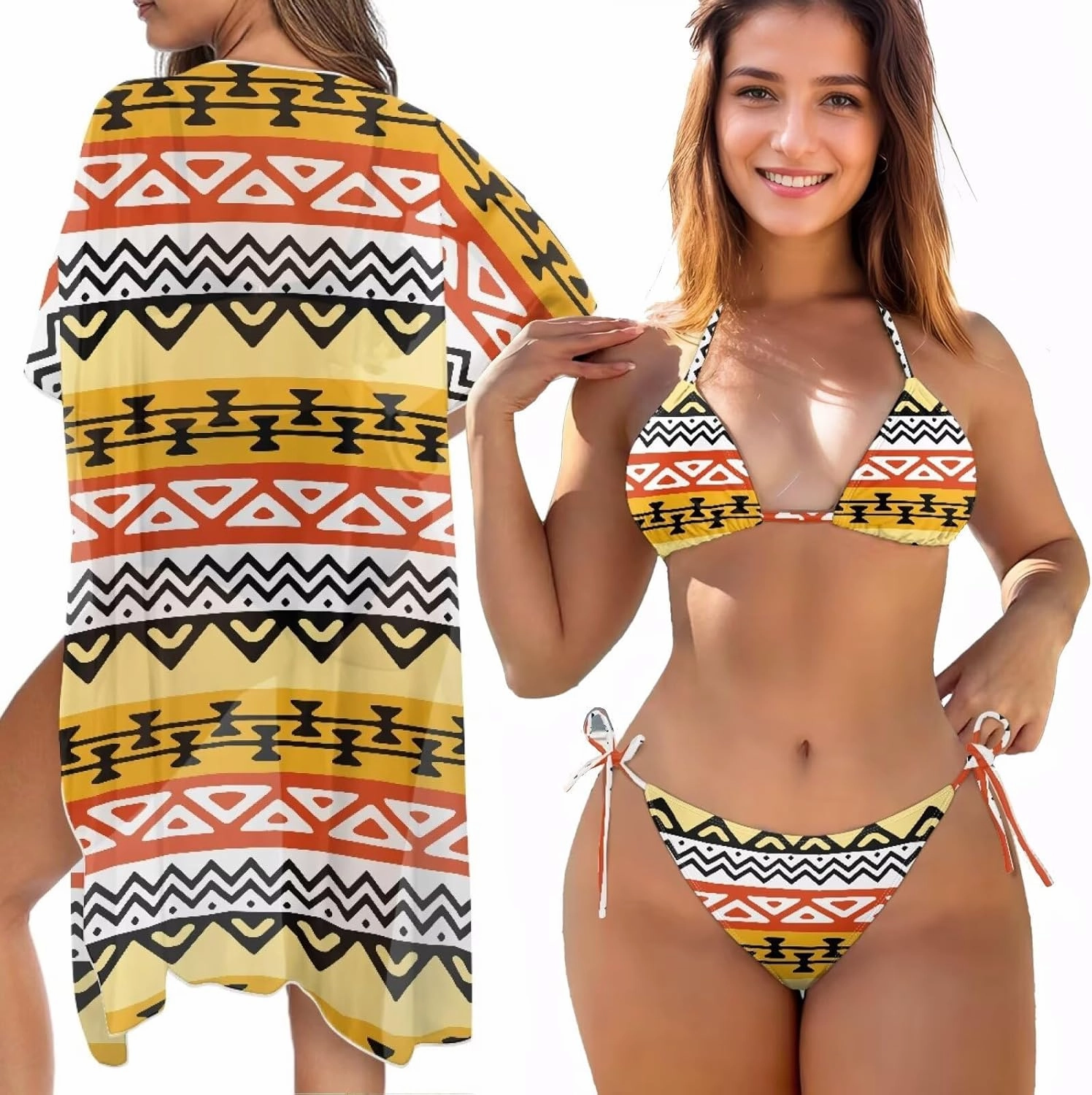Women Swimsuit Set Kimono 3 Piece Swimsuit Cover Ups Plus Size String Bikini Pool Party Outfits