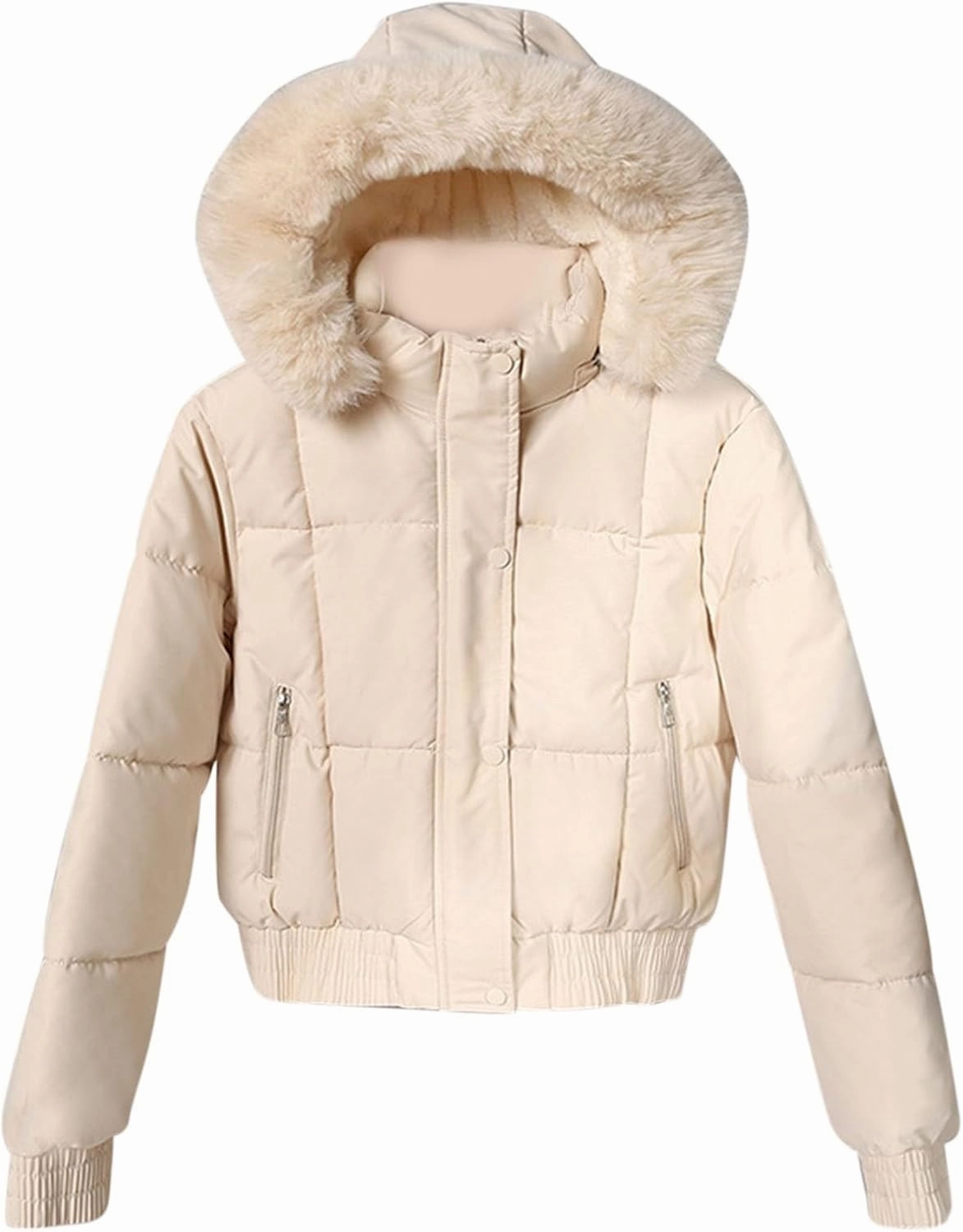 Women Winter Jacket Thicken Fleece Lined Puffer Jacket Long Sleeve Zip Up Warm Winter Coats with Fleece Hood