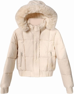 Women Winter Jacket Thicken Fleece Lined Puffer Jacket Long Sleeve Zip Up Warm Winter Coats with Fleece Hood