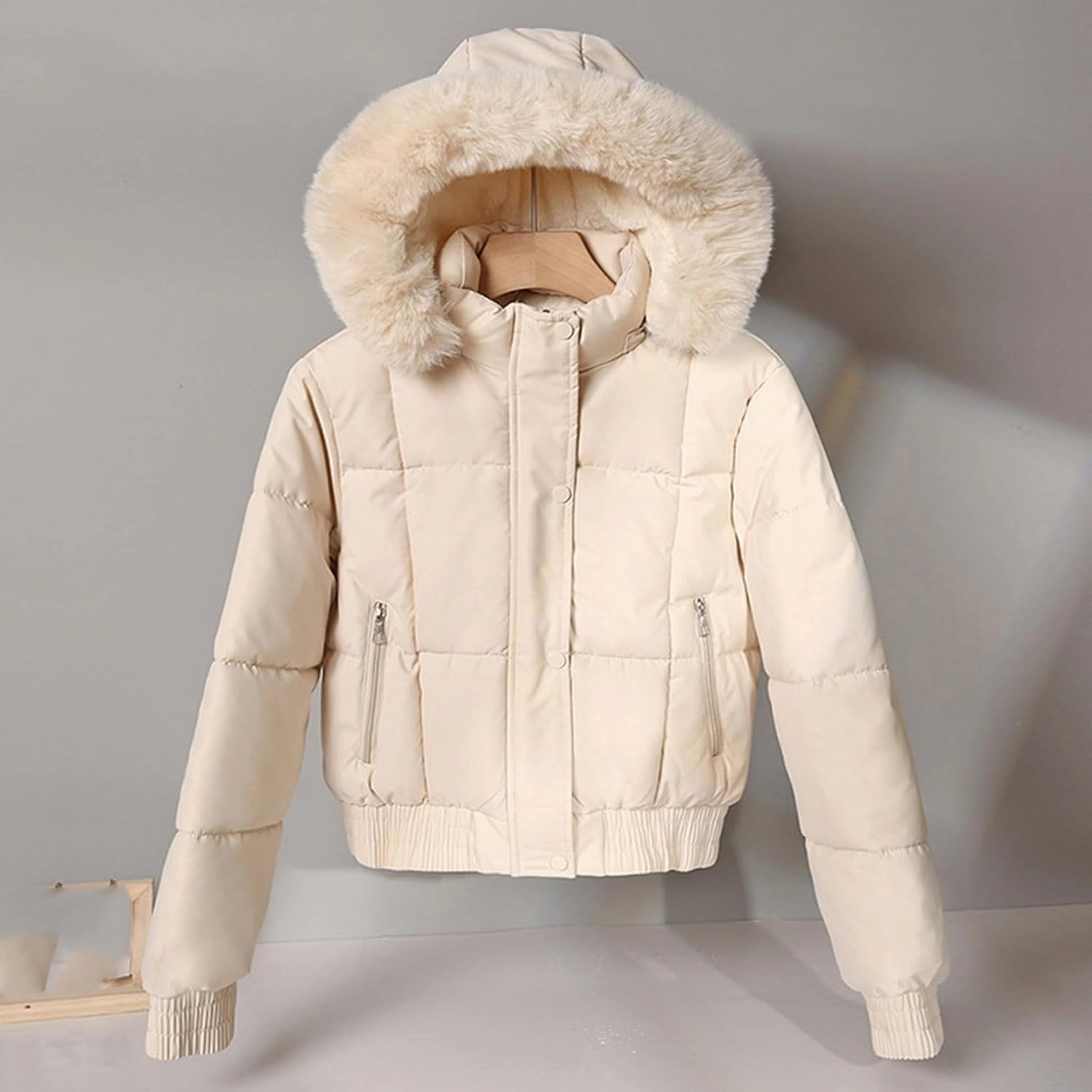 Women Winter Jacket Thicken Fleece Lined Puffer Jacket Long Sleeve Zip Up Warm Winter Coats with Fleece Hood