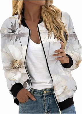 Womens Bomber Jacket 2024 Casual Coat Fall Trendy Lightweight Zip Up Long Sleeve Outerwear Windbreaker with Pocket