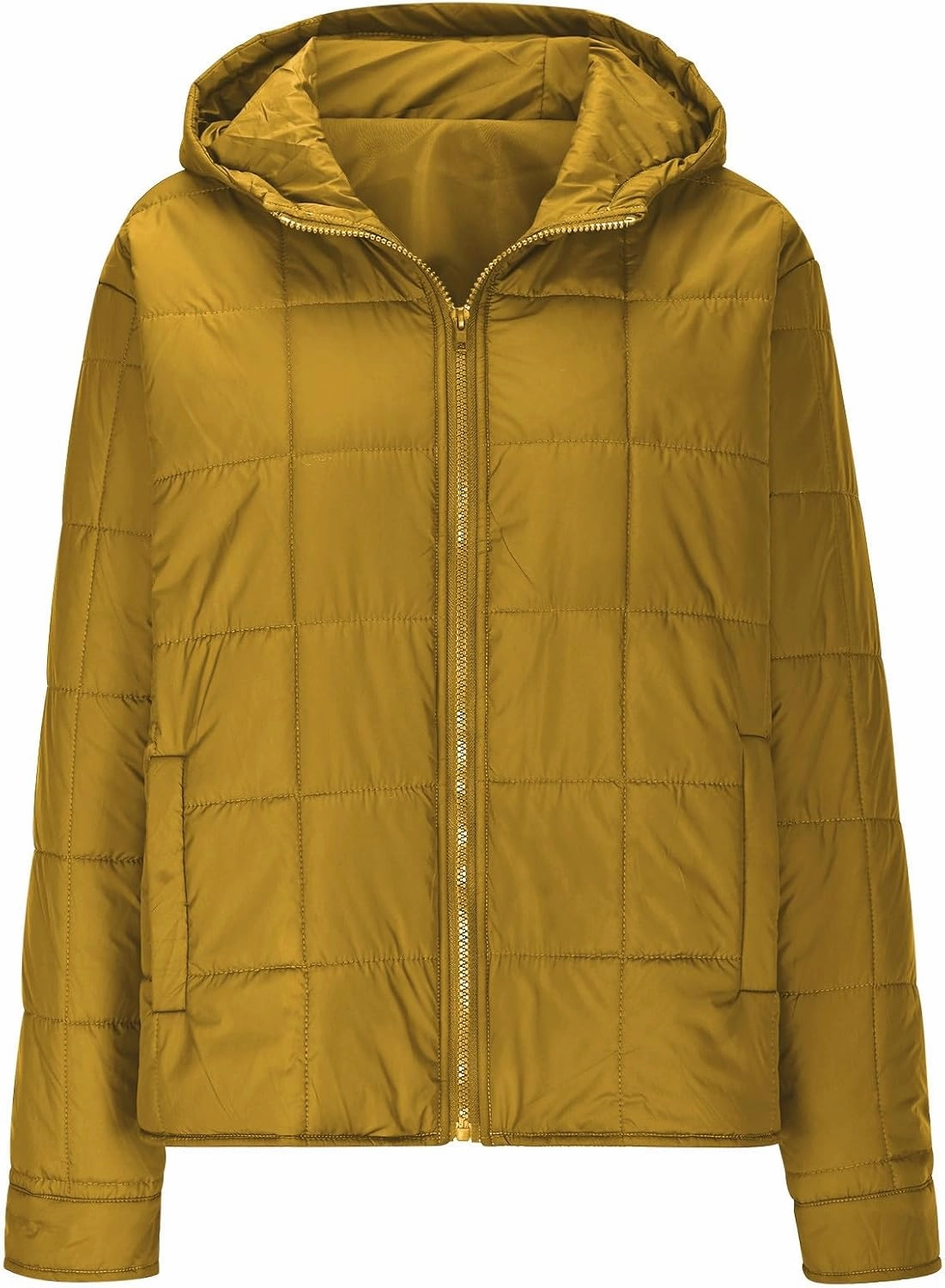 Womens Cropped Winter Coats Long Sleeve Zip Up Puffer Coat Warm Casual Lightweight Winter Jacket with Pockets