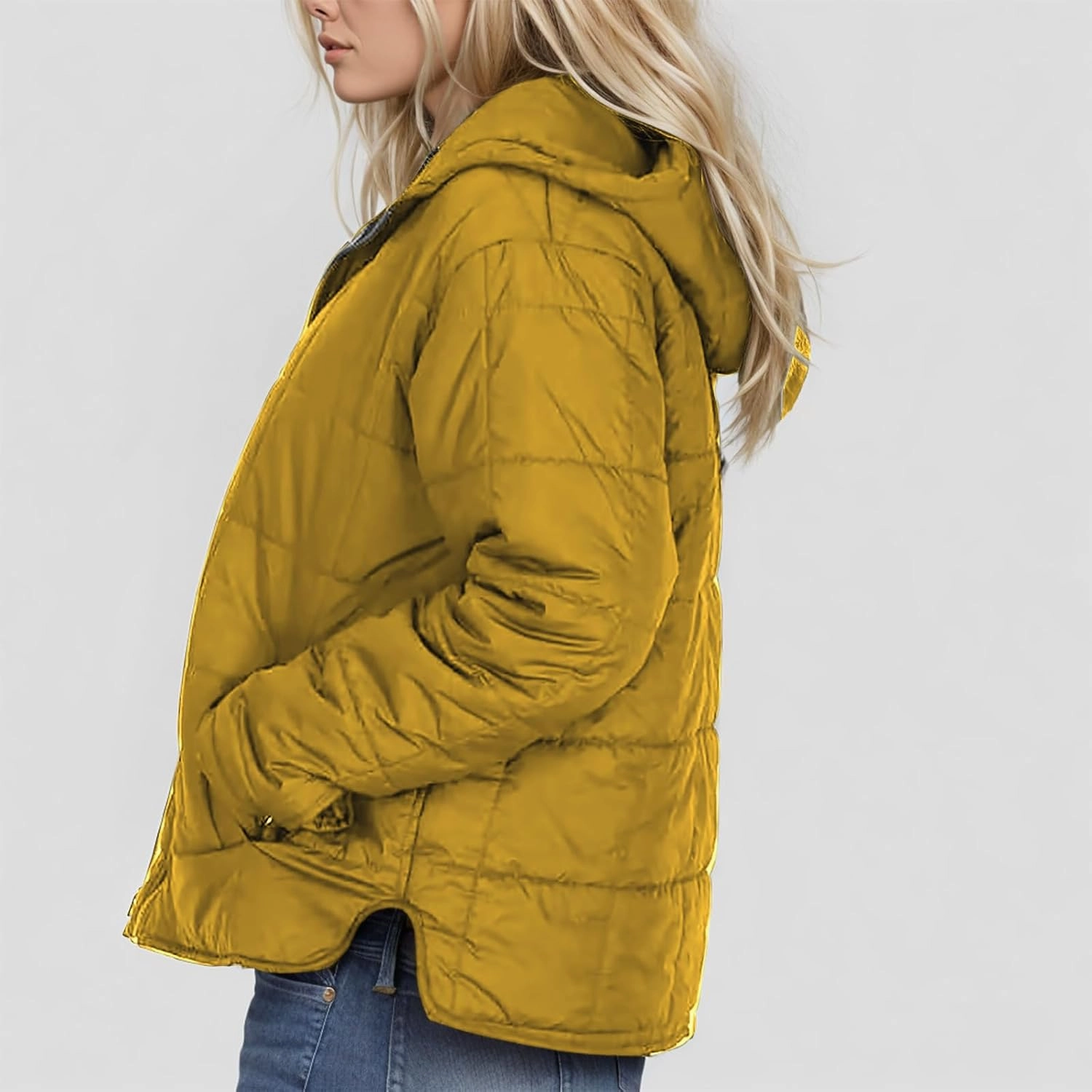 Womens Cropped Winter Coats Long Sleeve Zip Up Puffer Coat Warm Casual Lightweight Winter Jacket with Pockets