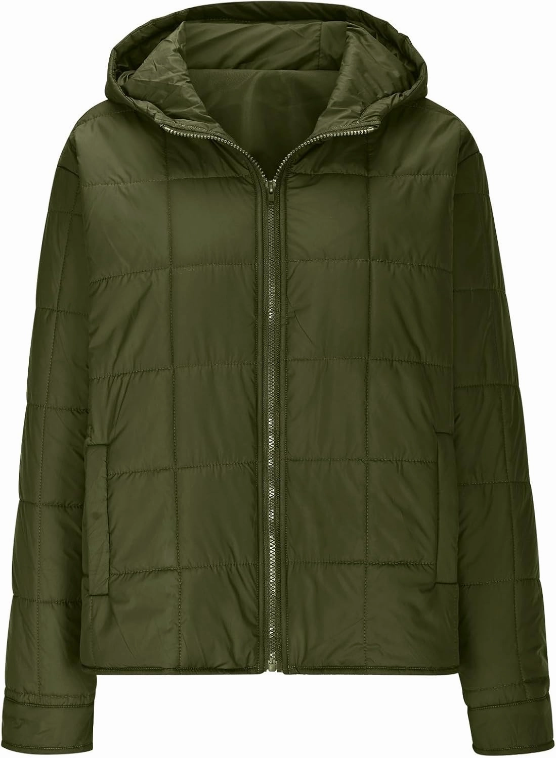 Womens Cropped Winter Coats Long Sleeve Zip Up Puffer Coat Warm Casual Lightweight Winter Jacket with Pockets