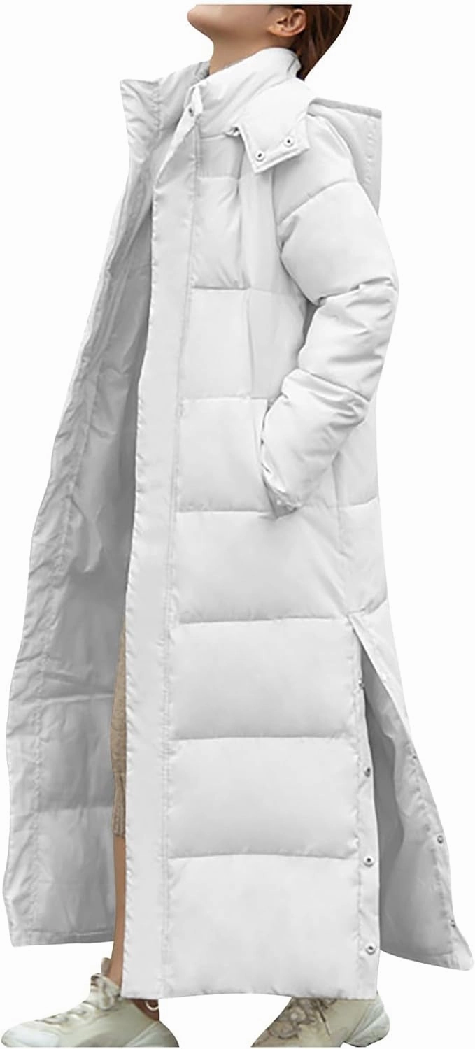 Womens Long Sleeve Trendy Puffer Jacket Thickened Warm Winter Coats Casual Long Jacket with Pockets