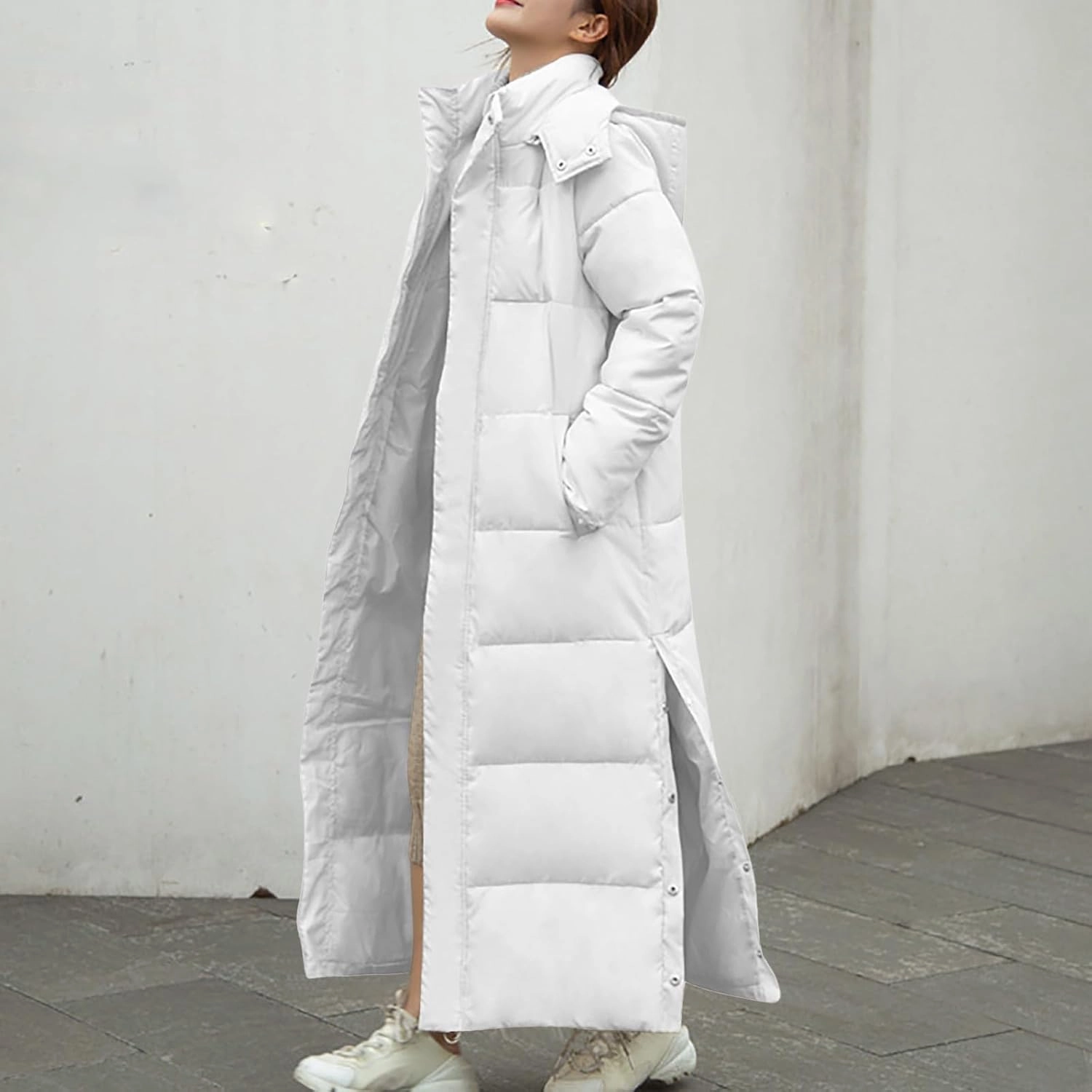 Womens Long Sleeve Trendy Puffer Jacket Thickened Warm Winter Coats Casual Long Jacket with Pockets