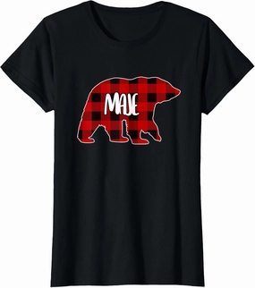Womens Maje Bear Custom Red Buffalo Plaid Christmas Pajama T-Shirt