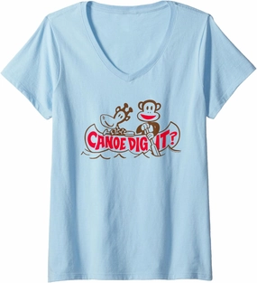 Womens Paul Frank Julius The Monkey & Clancy Canoe Dig It V-Neck T-Shirt