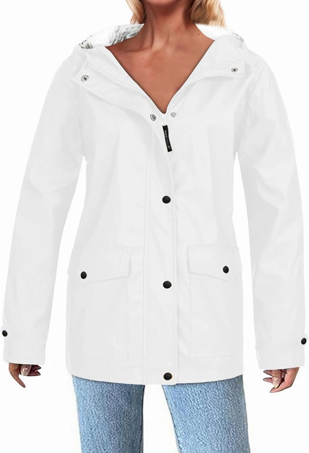 Womens Sherpa Lined Anoraks Jackets Waterproof Lightweight Warm Windbreaker Casual Outdoor Hiking Travel Trench Coats