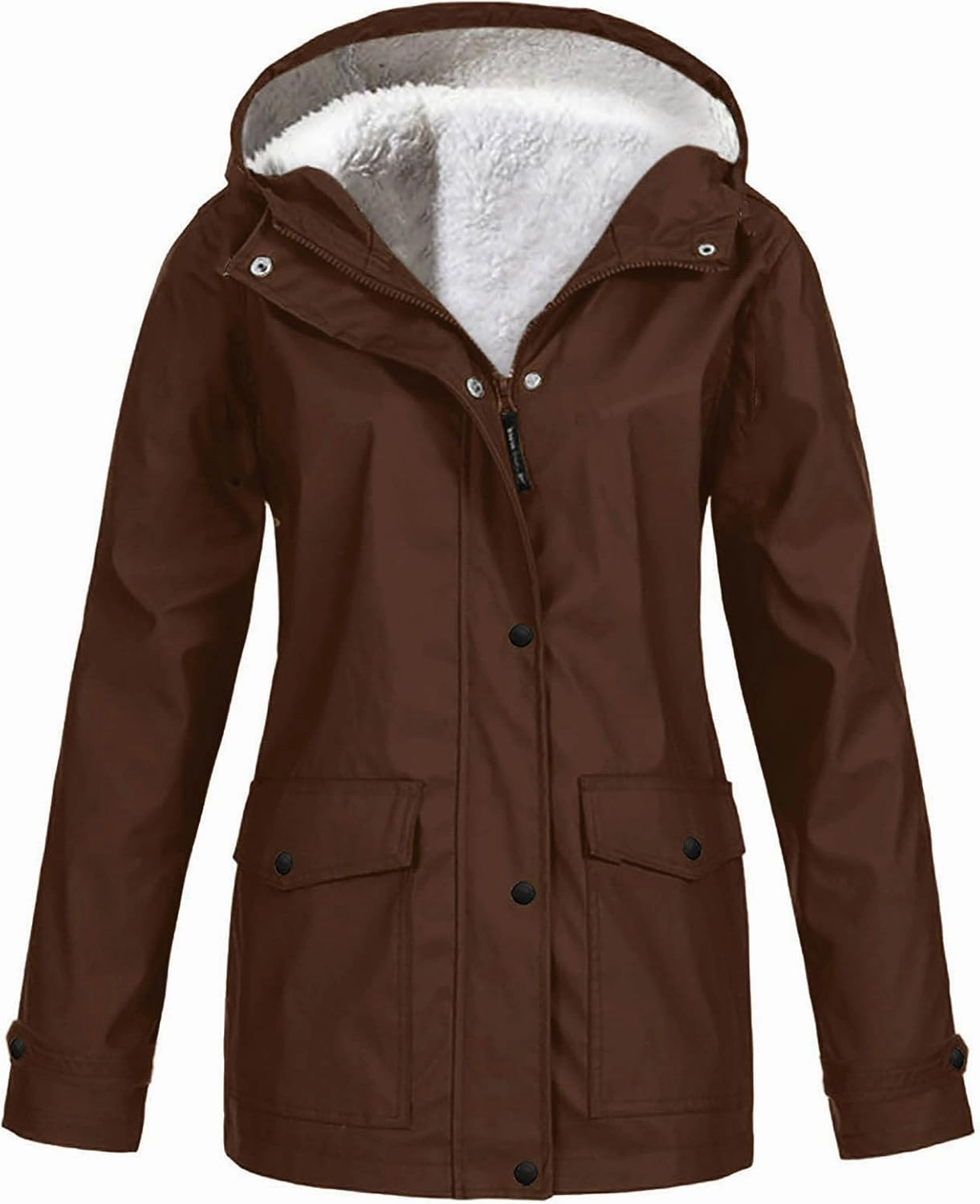 Womens Sherpa Lined Anoraks Jackets Waterproof Lightweight Warm Windbreaker Casual Outdoor Hiking Travel Trench Coats