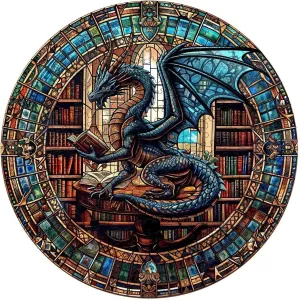 Wooden Puzzles for Adults - Dragon's Library Wooden Jigsaw Puzzle for Adults, Unique Shape Wood Puzzles Adult, Gifts for Friends and Family, Home Decor (M-11.4 * 11.4 in- 200 Pieces)