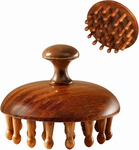 Wooden Head Massager Scalp Hair Brush - Handmade Sandalwood Scalp Massager Comb for Hair Growth - Handheld Meridians Massager Guasha Tool for Neck, Back, Arm, Foot and Legs - Gifts for Mom Dad Mens