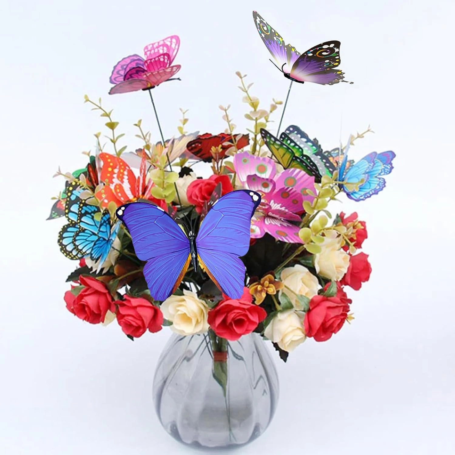 Woohome 200 PCS Butterfly Decoration Stakes, 4 Size 3D Garden Butterfly Ornaments Butterfly Stakes, Indoor & Outdoor Yard Patio Planter Flower Bed Pot Spring Garden