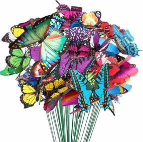 Woohome 200 PCS Butterfly Decoration Stakes, 4 Size 3D Garden Butterfly Ornaments Butterfly Stakes, Indoor & Outdoor Yard Patio Planter Flower Bed Pot Spring Garden