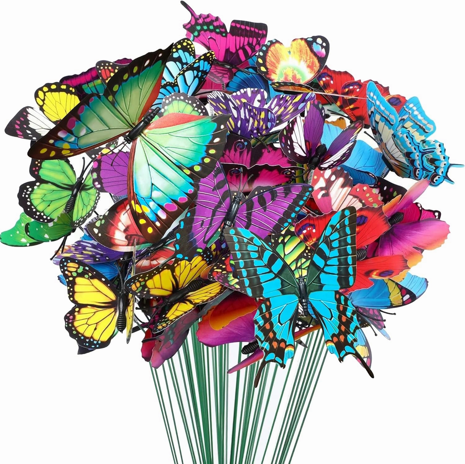 Woohome 200 PCS Butterfly Decoration Stakes, 4 Size 3D Garden Butterfly Ornaments Butterfly Stakes, Indoor & Outdoor Yard Patio Planter Flower Bed Pot Spring Garden