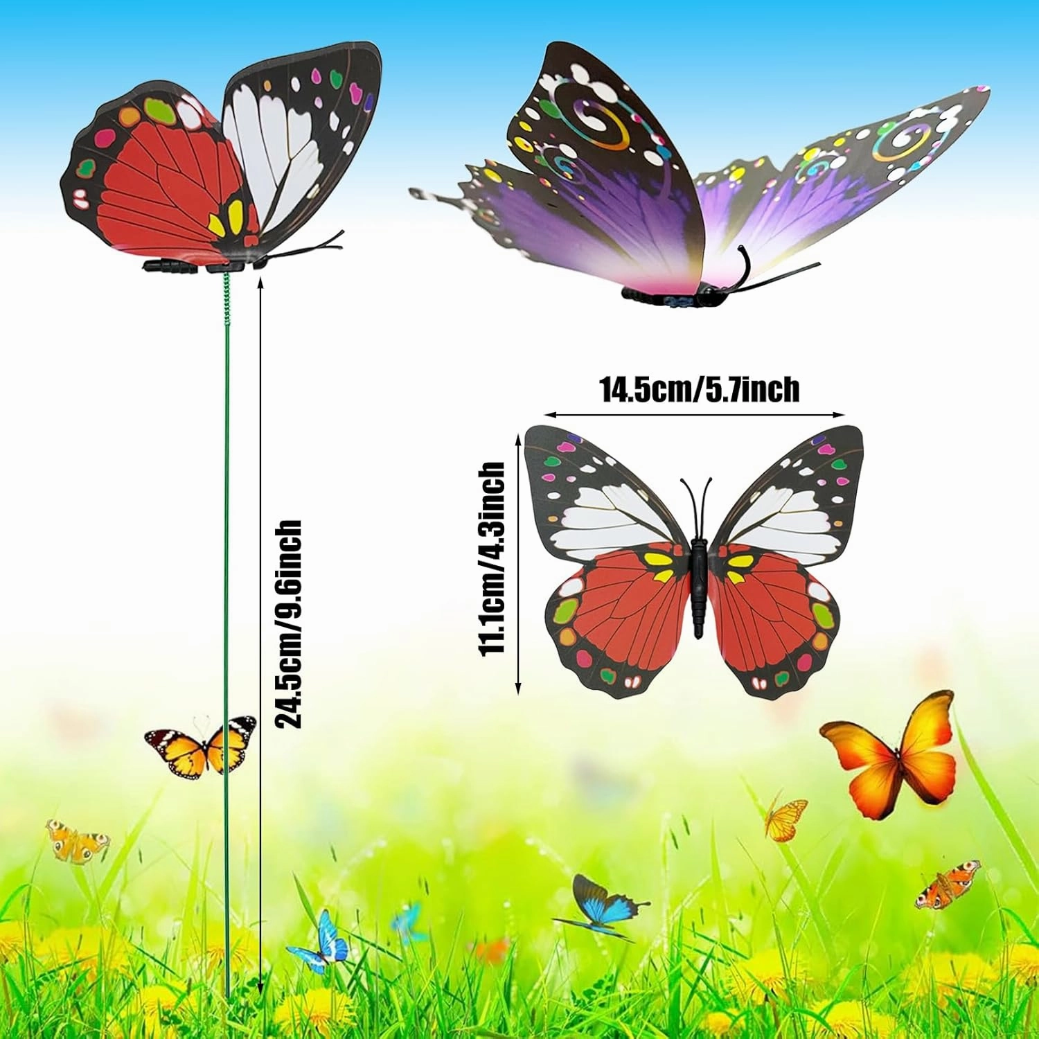 Woohome 200 PCS Butterfly Decoration Stakes, 4 Size 3D Garden Butterfly Ornaments Butterfly Stakes, Indoor & Outdoor Yard Patio Planter Flower Bed Pot Spring Garden