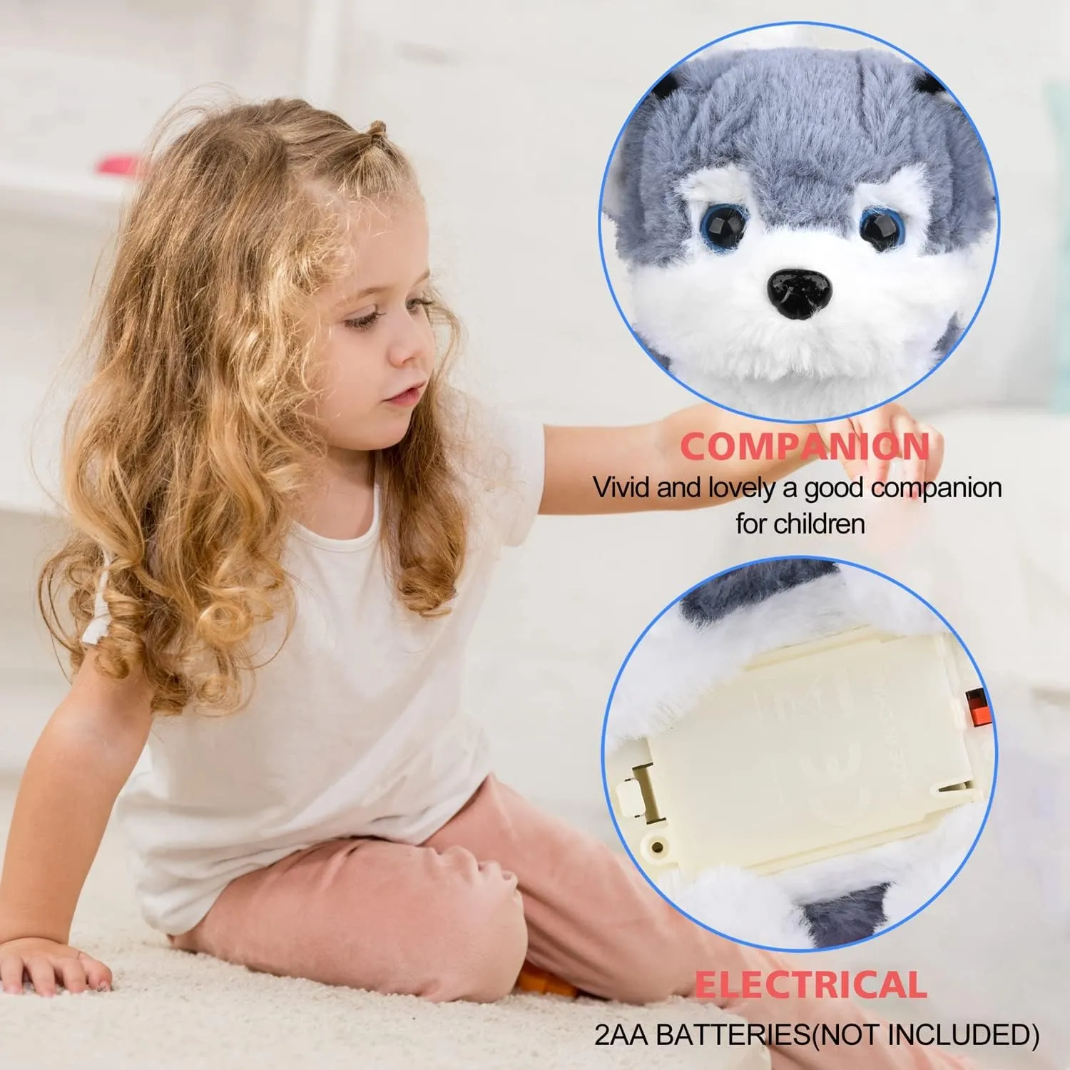 WorWoder Plush Alaska Toy Puppy Electronic Interactive Pet Dog - Walking, Barking, Tail Wagging, Stretching Companion Animal for Kids (Alaska Dog)